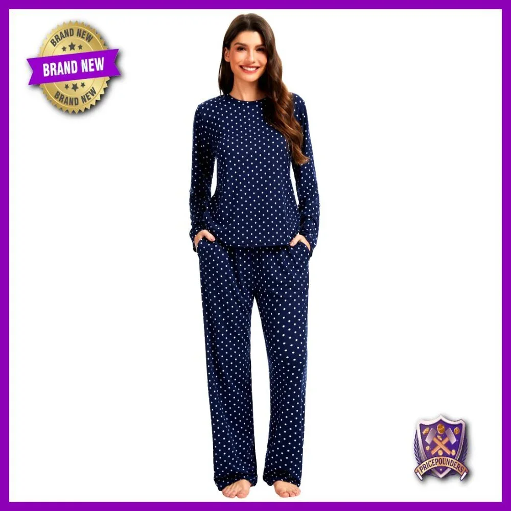 Soft Polyester Pajama Set with Pockets, Long Sleeve, Size Medium